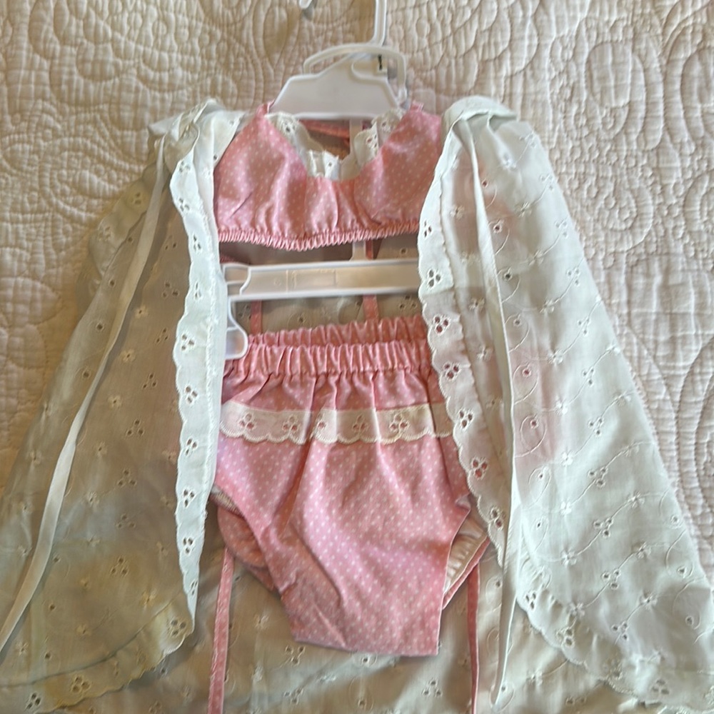 Little girls, two piece bathing suit with cover, never used